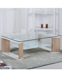 Zola Glass Coffee Table With Natural And White High Gloss Legs