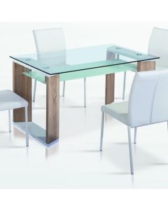 Zola Glass Dining Table With White And Natural Legs