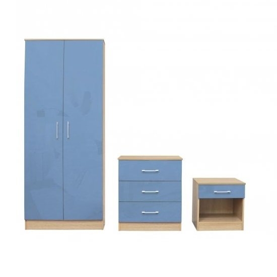 Dakota Bedroom Furniture Set In High Gloss Blue And Matt Oak