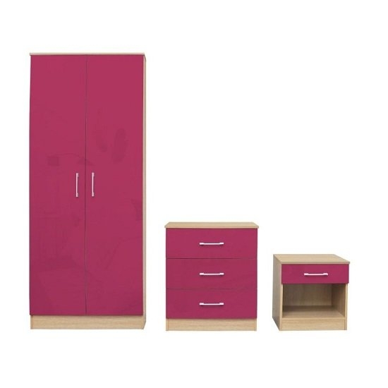 Dakota Bedroom Furniture Set In High Gloss Pink And Matt Oak