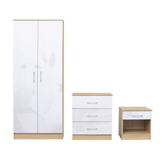 Dakota Bedroom Furniture Set In High Gloss White And Matt Oak