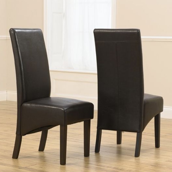 Dakota Dark Brown Faux Leather Dining Chairs In Pair