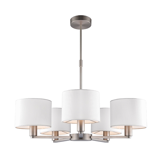 Daley 5 Lights Vintage White Shades Ceiling Pendant Light In Matt Nickel