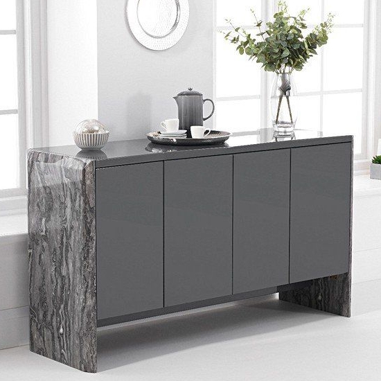 Dalia Marble Sideboard With 4 Grey High Gloss Doors