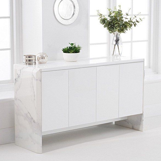 Dalia Marble Sideboard With 4 White High Gloss Doors