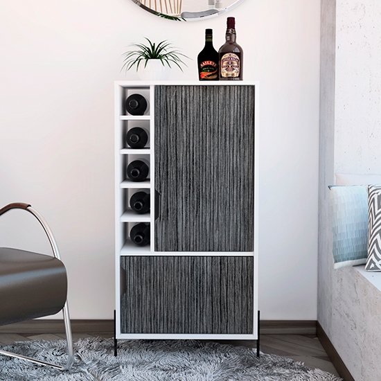 Dallas Wooden Drinks And Storage Bar Cabinet In Carbon Grey Oak