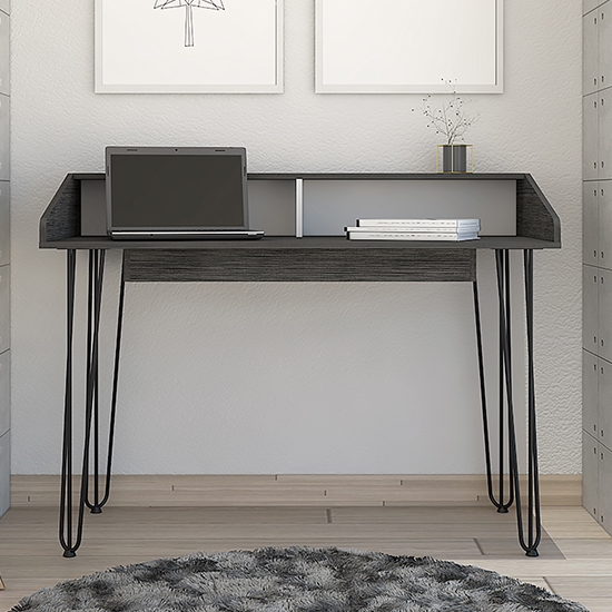 Dallas Wooden Home Office Computer Desk In Carbon Grey Oak