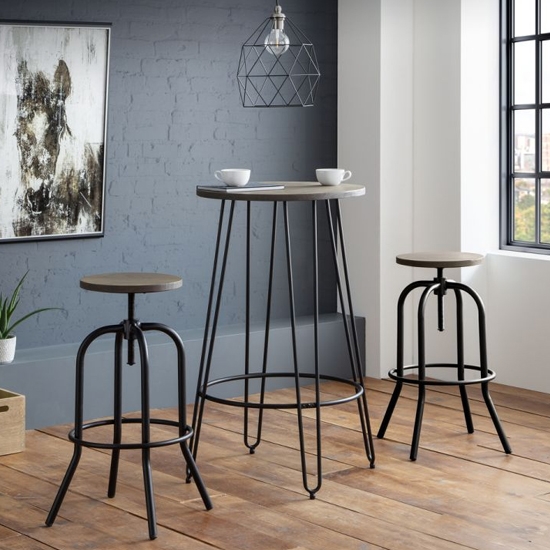 Dalston Wooden Bar Table In Mocha Elm With 2 Spitfire Stools