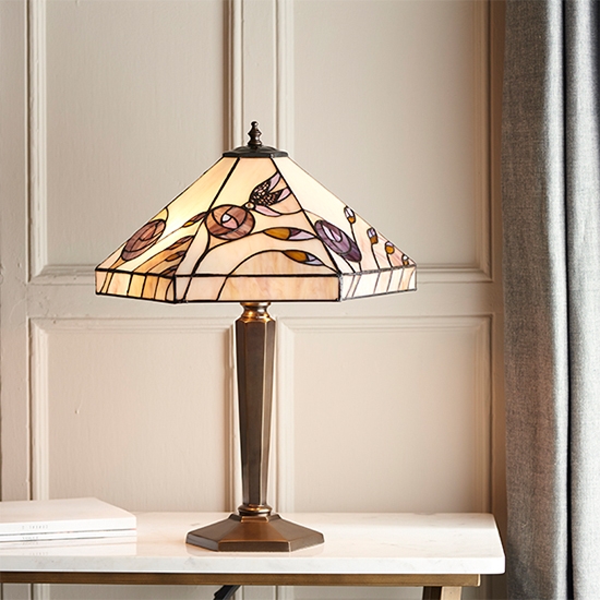 Damselfly Medium Tiffany Glass Table Lamp In Bronze Effect