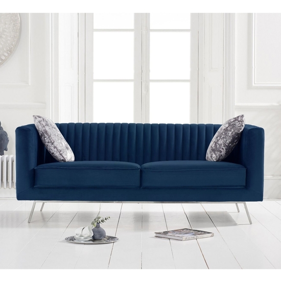 Danielle Velvet Upholstered 2 Seater Sofa In Blue