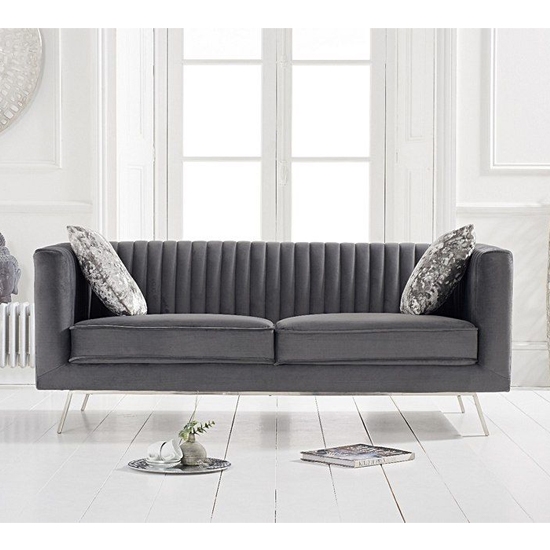 Danielle Velvet Upholstered 2 Seater Sofa In Grey