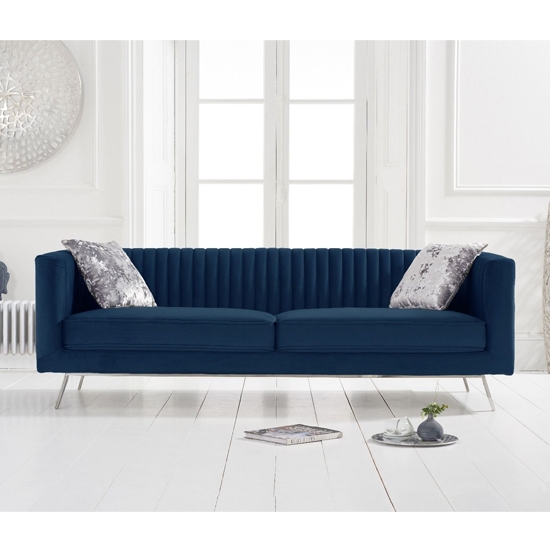 Danielle Velvet Upholstered 3 Seater Sofa In Blue