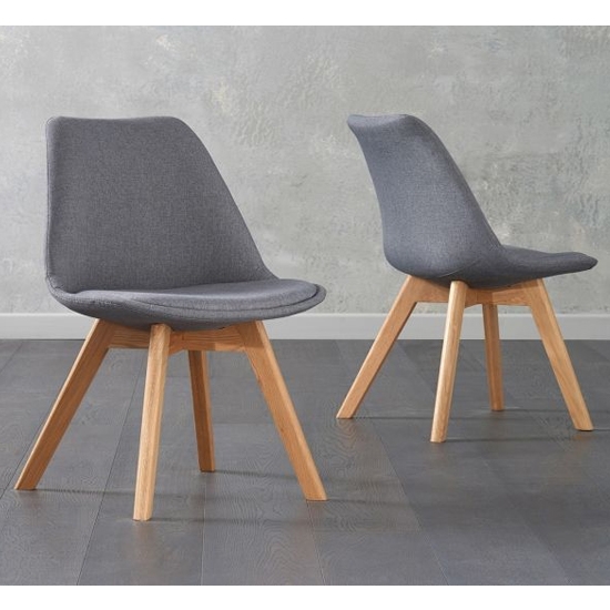 Dannii Dark Grey Fabric Dining Chairs With Oak Legs In Pair