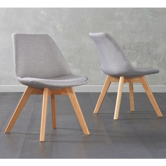 Dannii Light Grey Fabric Dining Chairs With Oak Legs In Pair