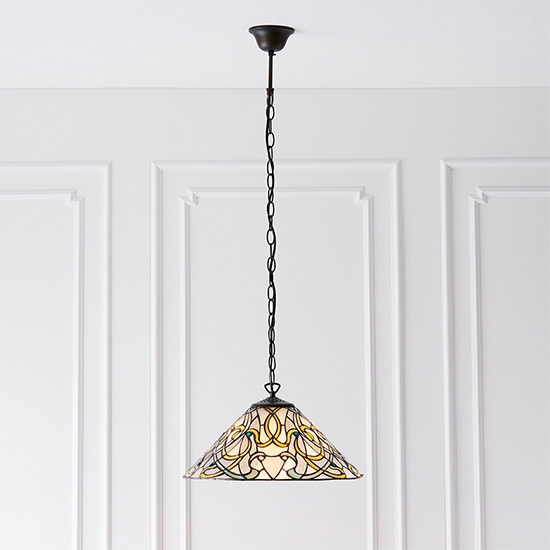 Dauphine Medium Tiffany Glass Ceiling Pendant Light In Dark Bronze