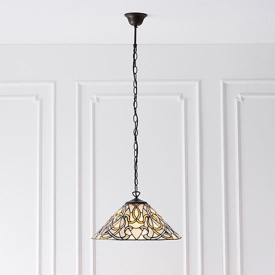 Dauphine Medium Tiffany Glass Ceiling Pendant Light In Dark Bronze