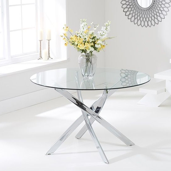 Daytona Medium Round Glass Dining Table With Chrome Stainless Steel Legs