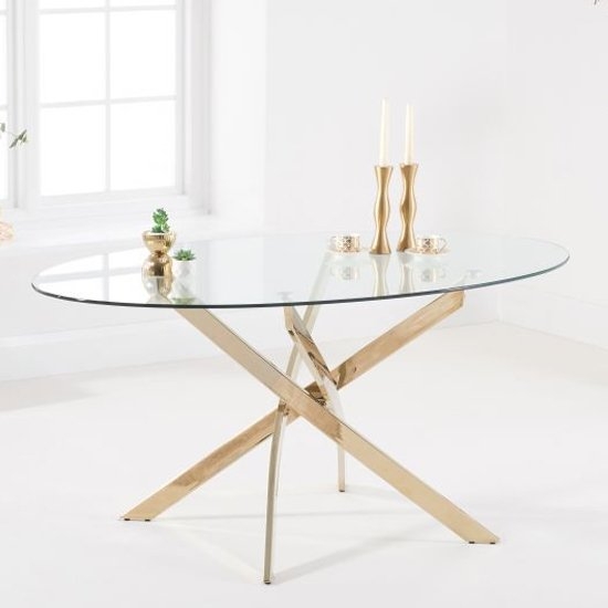 Daytona Oval Clear Glass Dining Table With Gold Legs