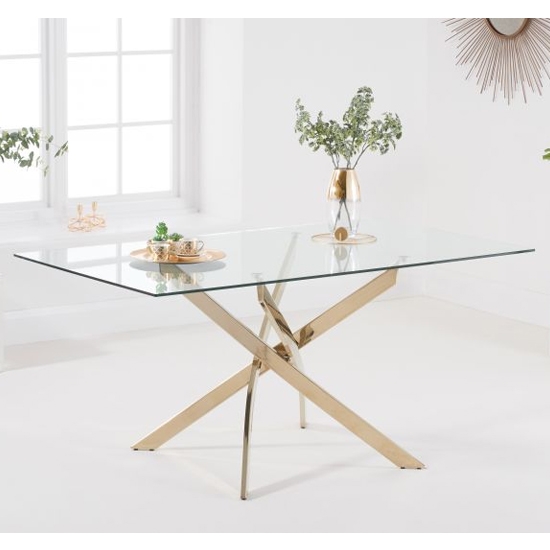 Daytona Rectangular Clear Glass Dining Table With Gold Legs