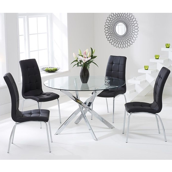 Daytona Round 110cm Clear Glass Dining Set With 4 Black California Chairs