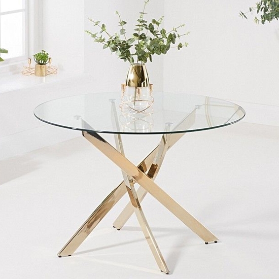 Daytona Round 120cm Clear Glass Dining Table With Gold Legs