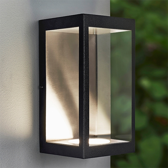 Dean Led Clear Glass Panels Wall Light In Matt Black