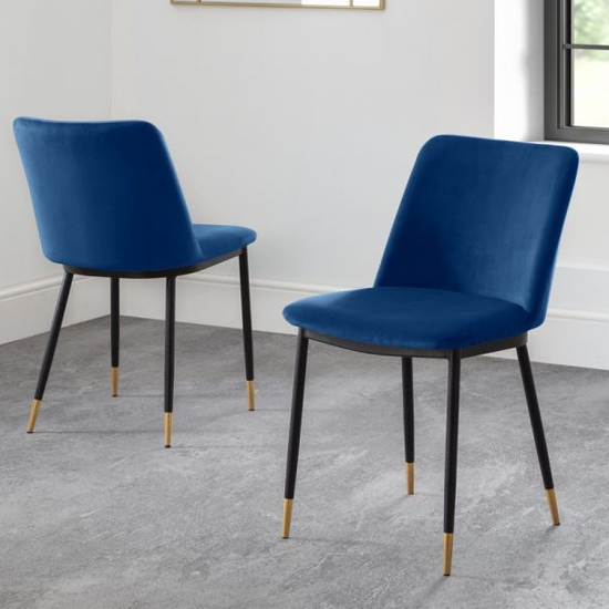 Delaunay Blue Velvet Upholstered Dining Chairs In Pair