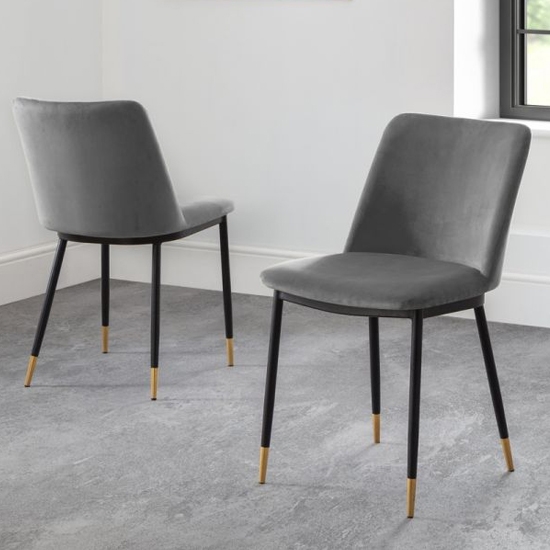 Delaunay Grey Velvet Upholstered Dining Chairs In Pair