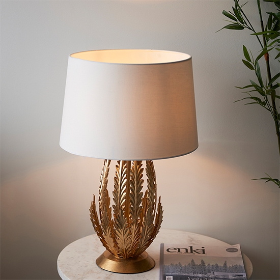 Delphine Decorative Layered Leaves Table Lamp In Gold With Ivory Shade