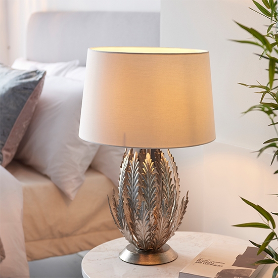 Delphine Decorative Layered Leaves Table Lamp In Silver With Ivory Shade