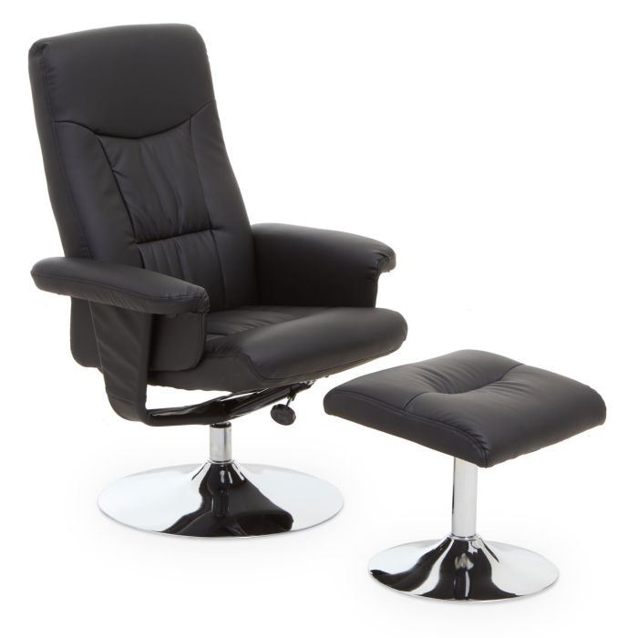 Denton Leather Effect Recliner Chair With Footstool In Black