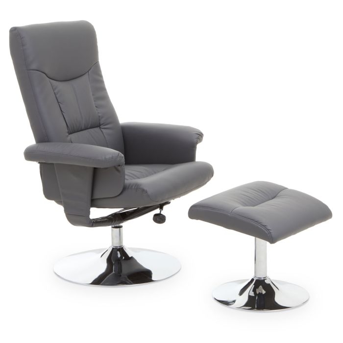 Denton Leather Effect Recliner Chair With Footstool In Grey