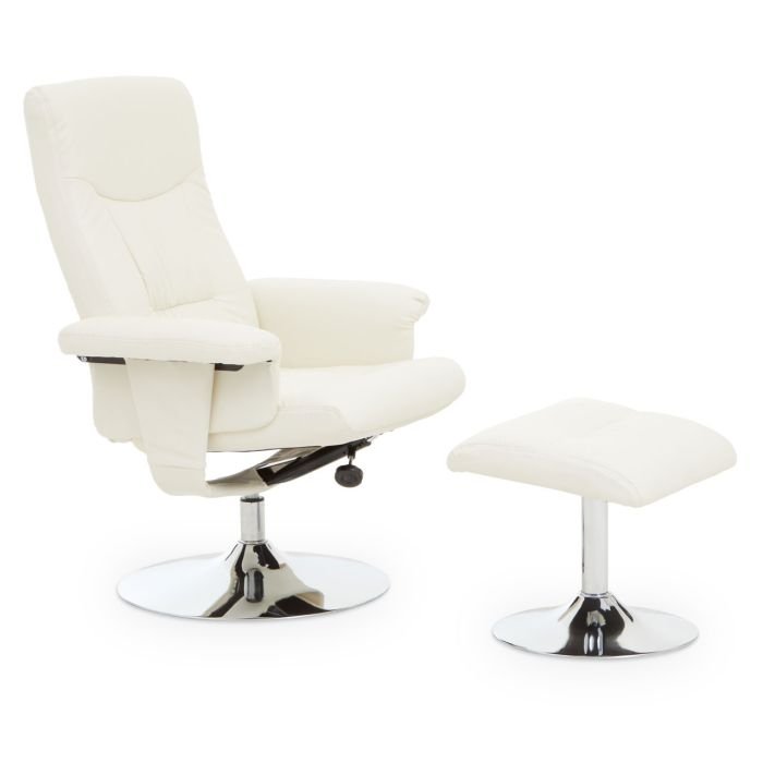 Denton Leather Effect Recliner Chair With Footstool In White