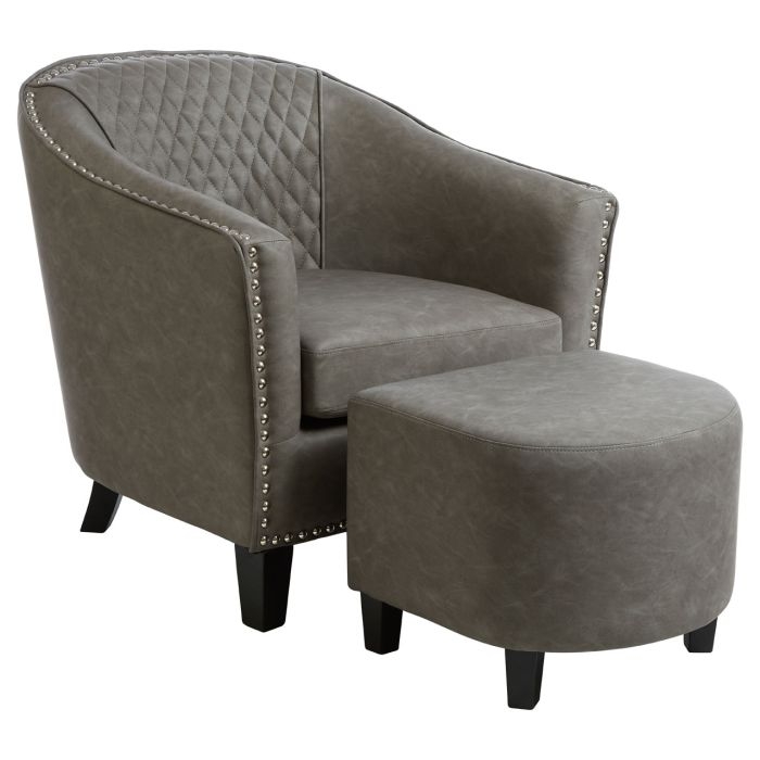 Duluth Faux Leather Armchair And Footstool In Grey