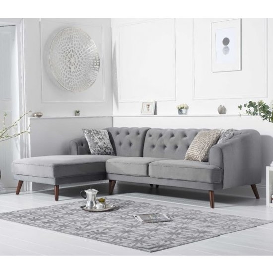 Destiny Left Hand Facing Velvet Upholstered Corner Sofa In Grey