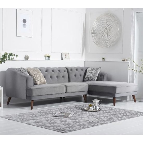 Destiny Right Hand Facing Velvet Upholstered Corner Sofa In Grey