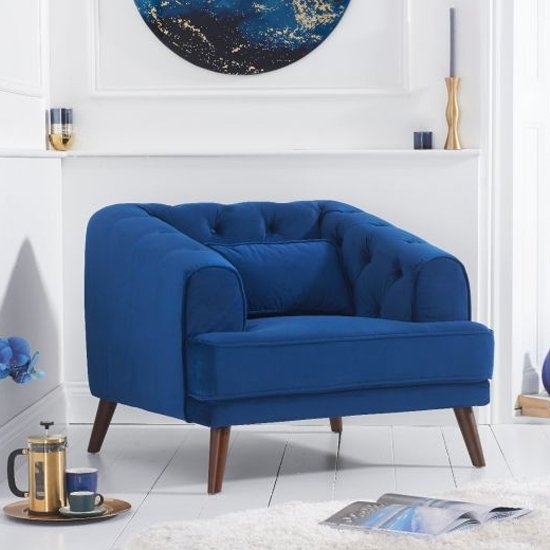 Destiny Velvet Upholstered Armchair In Blue
