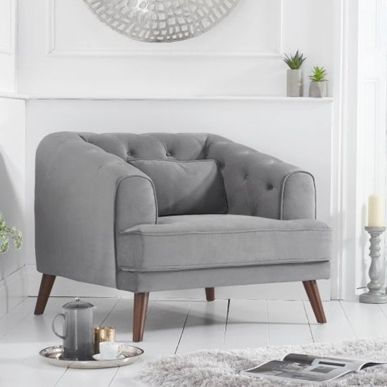 Destiny Velvet Upholstered Armchair In Grey