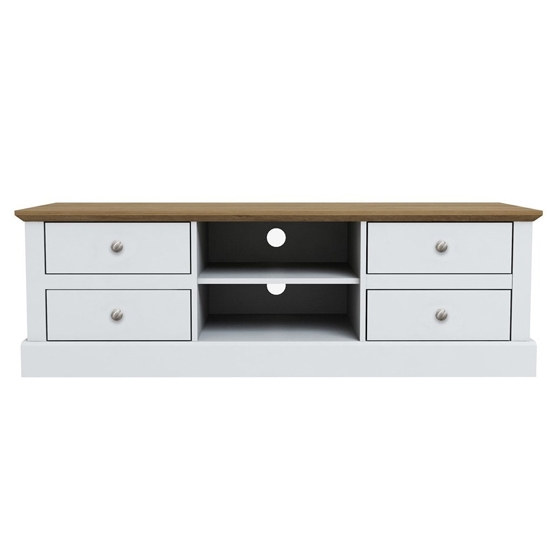 Devon Wooden Tv Stand In White With 4 Drawers