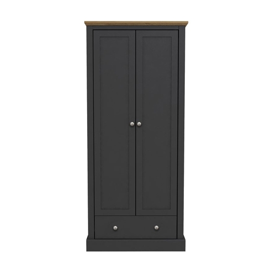 Devon Wooden Wardrobe In Charcoal With 2 Doors And Drawer