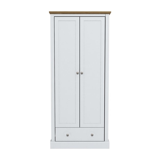 Devon Wooden Wardrobe In White With 2 Doors And Drawer