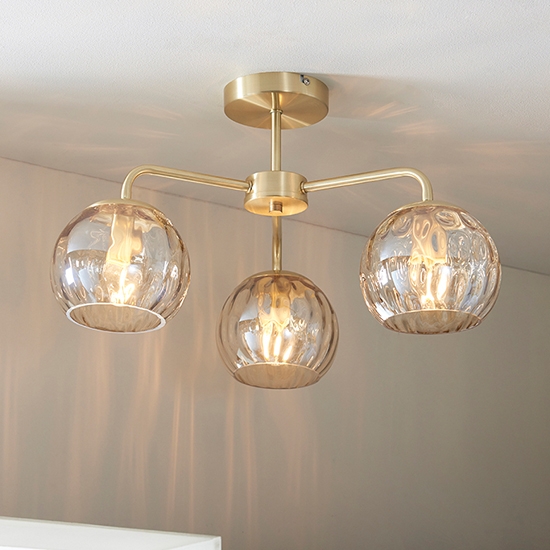 Dimple 3 Lights Champagne Lustre Dimpled Glass Semi Flush Ceiling Light