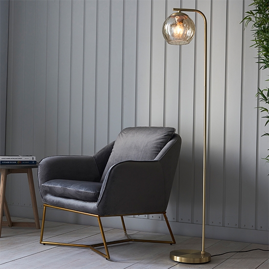 Dimple Champagne Lustre Glass Shade Floor Lamp In Brushed Brass