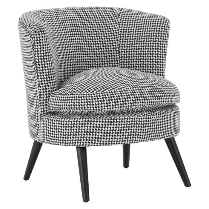 Dogtooth Round Fabric Upholstered Bedroom Chair In Black And White