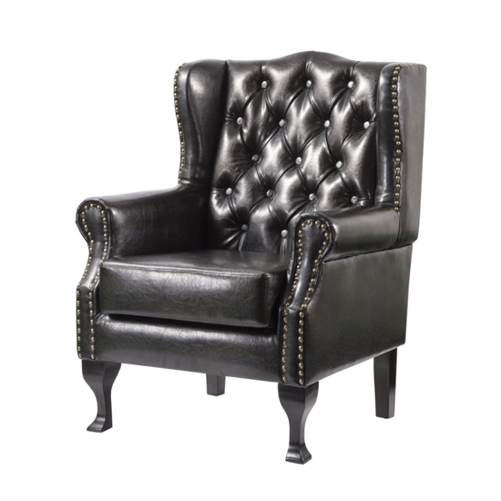 Dorchester Pu Leather Armchair In Black With Wooden Legs