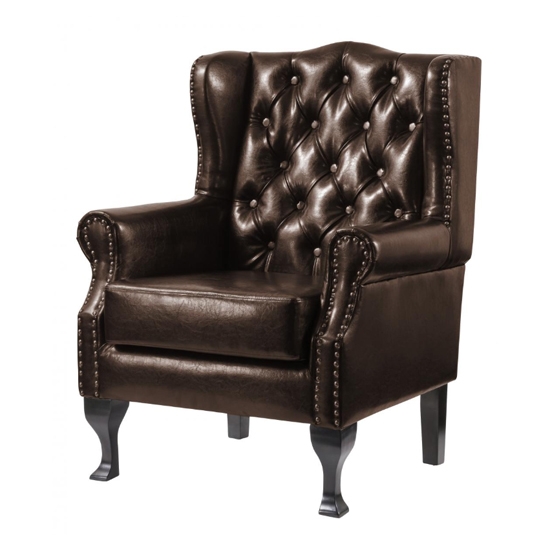 Dorchester Pu Leather Armchair In Brown With Wooden Legs