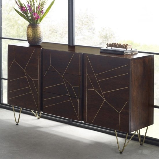 Dreka Extra Large 2 Doors And 3 Drawers Sideboard In Dark Gold
