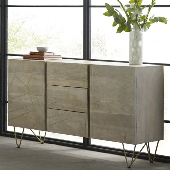 Dreka Extra Large 2 Doors And 3 Drawers Sideboard In Light Gold