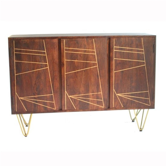 Dreka Large 3 Doors Wooden Sideboard In Dark Gold