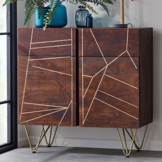 Dreka Medium 2 Doors Wooden Sideboard In Dark Gold